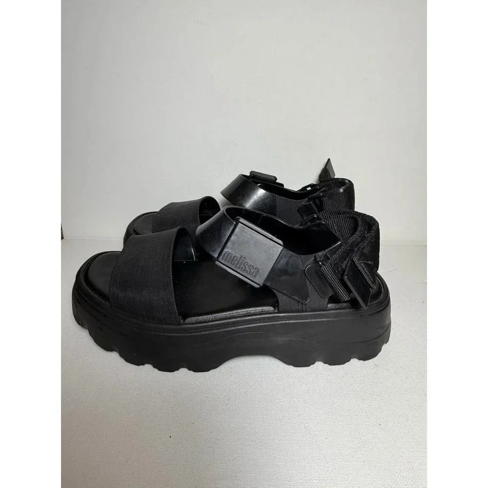 Melissa Kick Off Jelly Platform Women's Sandal Black Sz 8 NWOB